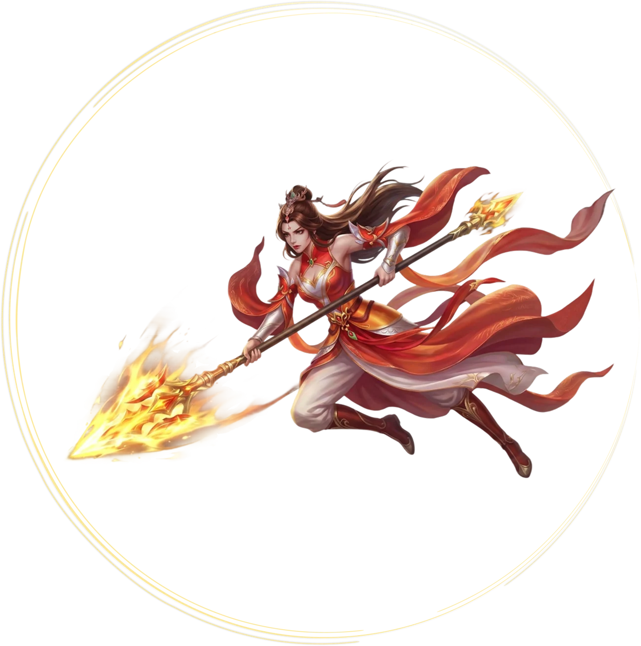 The Valkyrie, a burning spear-maiden trailing phoenix fire